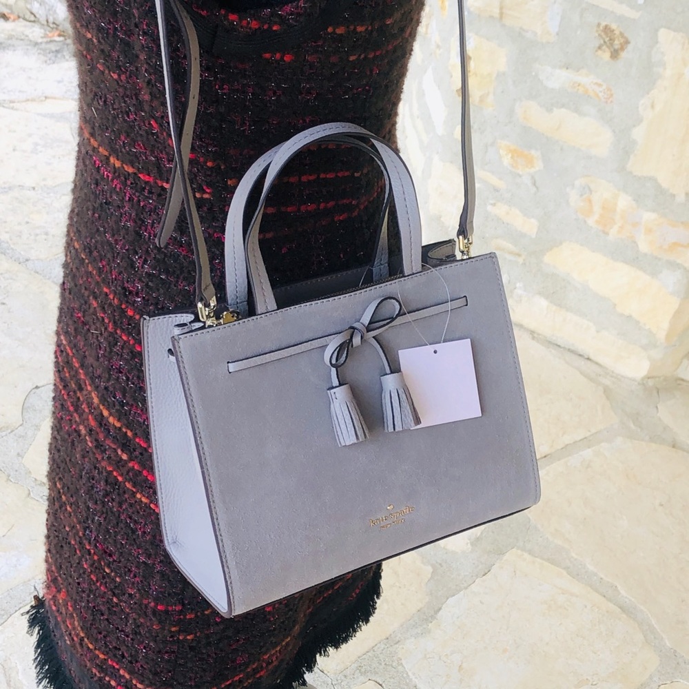 NWT Kate spade small Hayes suede satchel softtaupe - Picture 6 of 8